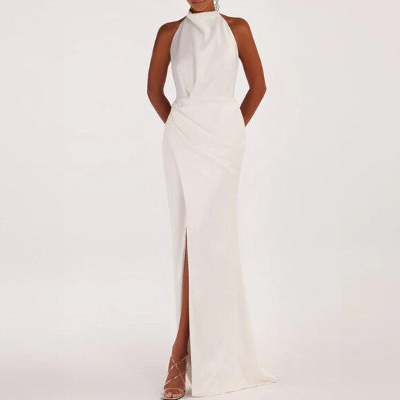 Milla White Mock Neck Sleeveless Low Slit Dress - Picture 7 of 16